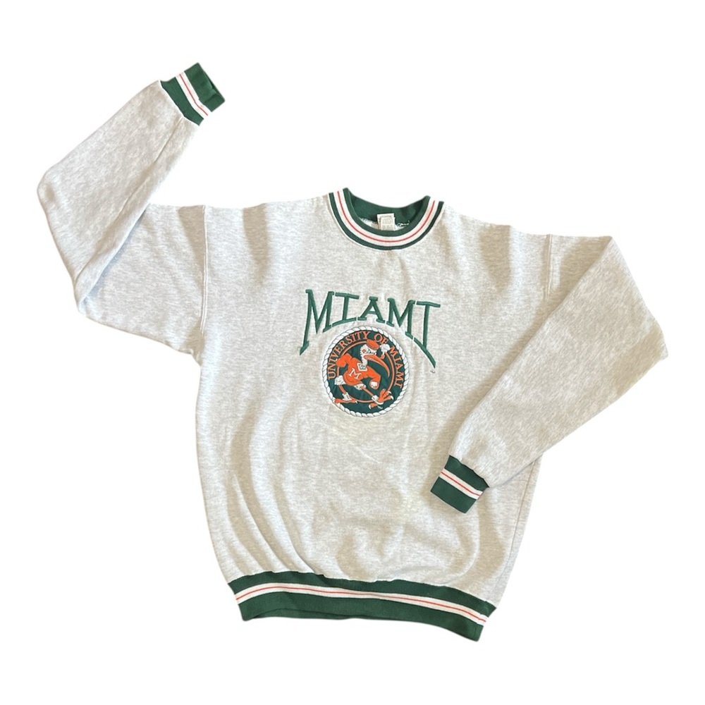 Vintage Miami Hurricanes Sweatshirt L Gray Crew Neck USA Legends Cotton Blend